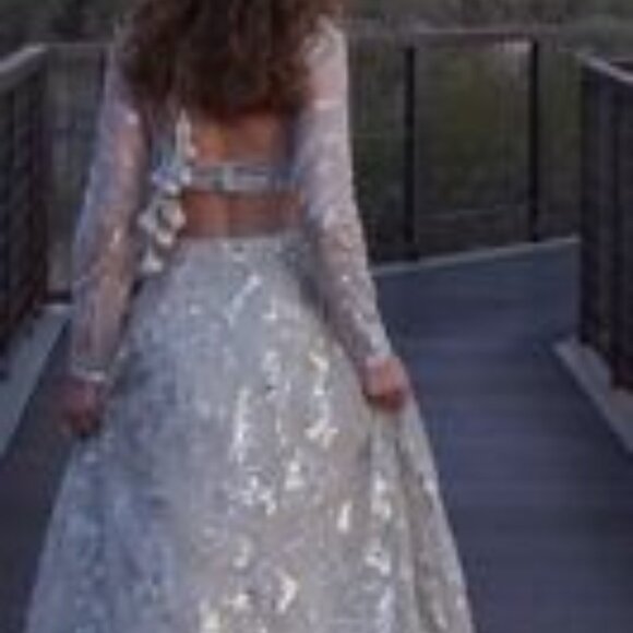 Designer Cream Embroidered Net Lehenga Set - Picture 4 of 5